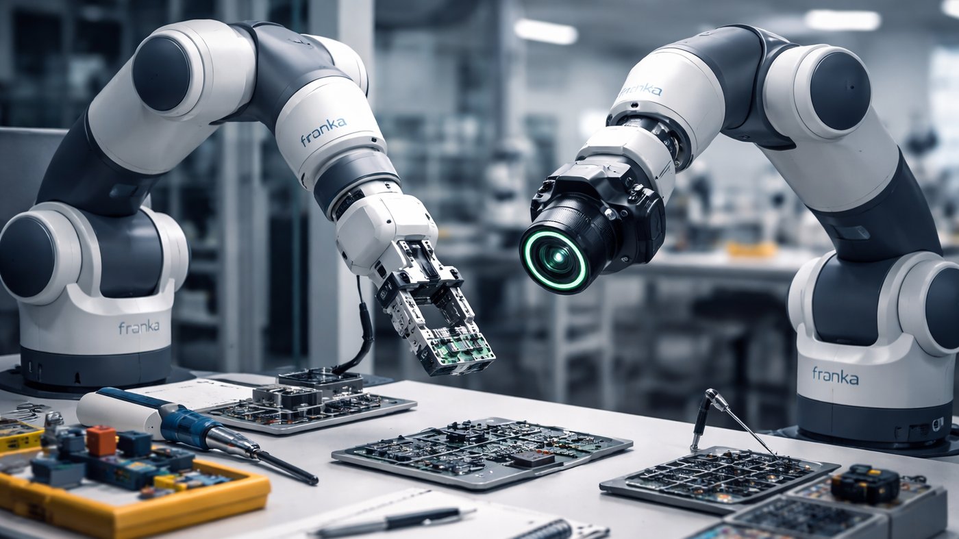 Robot arms performing an assembly task